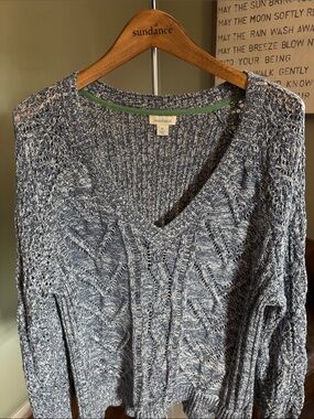 Sundance Blue-Gray V-Neck Cable Knit Sweater